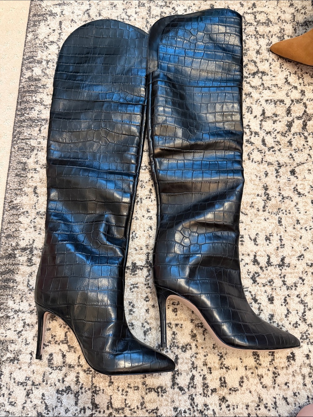 SCHUTZ Black Croc-Embossed julyanne Knee-High Stiletto Boots